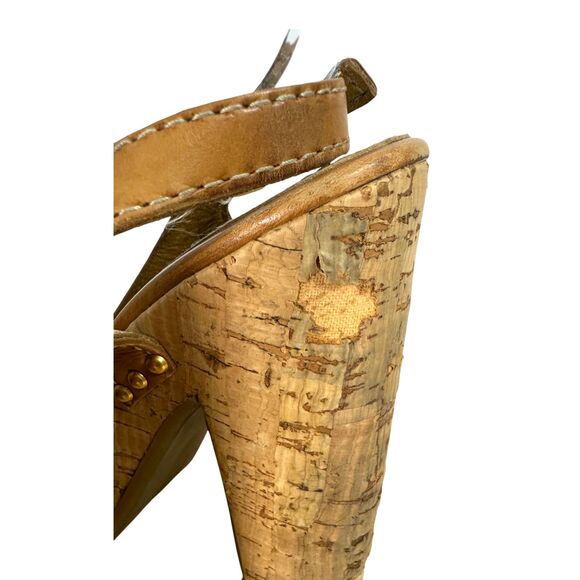 Prada Cork Platform Chunky Heel Brown Leather Studded Heels EU 36.5 US 6.5 -READ - Picture 6 of 13